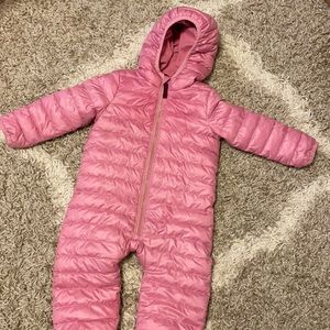 Primary pink snow suit. Size 0-6 month & 6-12 month